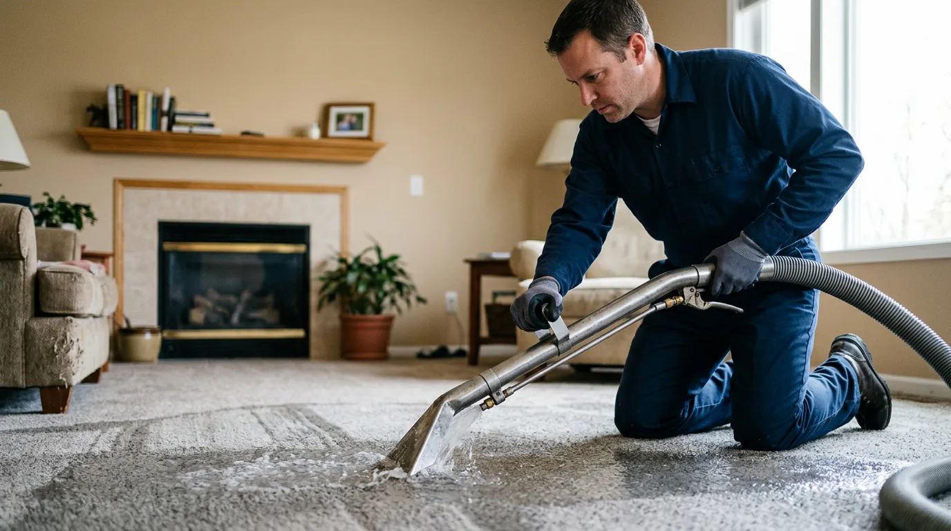 Water damage restoration technician working near La Porte, IN